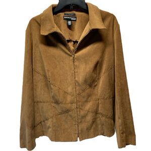 Faux Suede stretch Jacket  Brown Full Zip Jacket